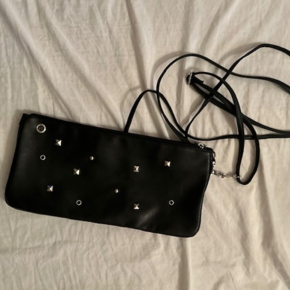 purse bag black silver studded rock n roll  faux leather  colored